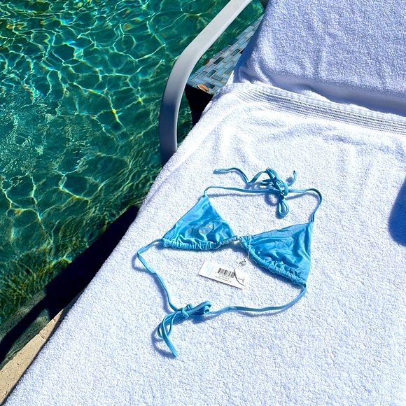 Frankie's Bikinis String Bikini Top Sky Terry Jacquard Med. NWT - Picture 4 of 7